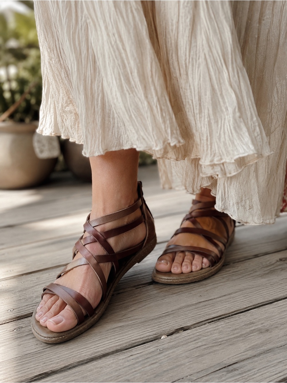 Ahnu Brown Leather Gladiator Sandals Women's Size 8 Comfort Boho Zip Back - Picture 2 of 15
